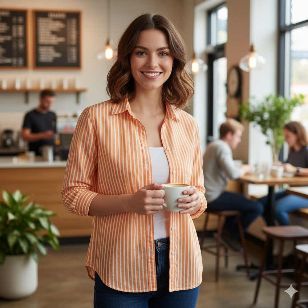 Lauren Ralph Lauren Cotton Orange Stripe Button Down